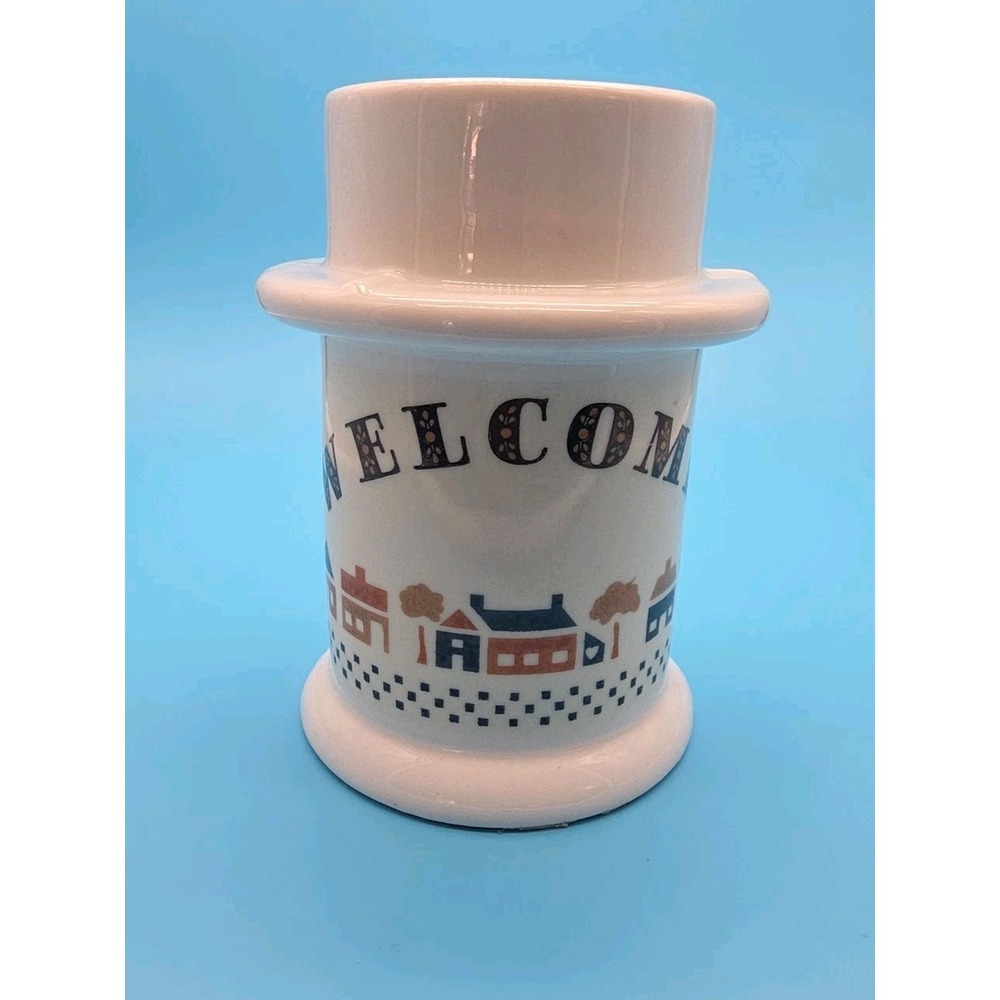 Vintage "WELCOME" Pillar Candle Holder Country Cottage 5"
